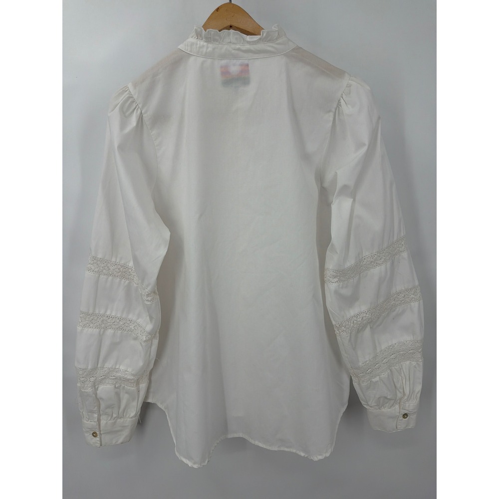 Hester & Orchard Lg White Ruffle Lace‎ Sleeve Button Down Peasant Blouse Cottage - Picture 2 of 8